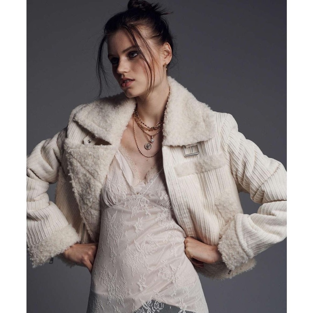 Urban Outfitters Corduroy Sherpa Jacket (white)